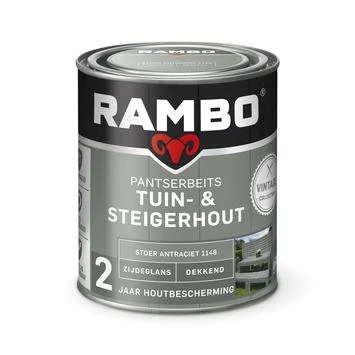 Rambo Vintage Pantserbeits Tuin- En Steigerhout Dekkend Stoer Antraciet Zijdeglans 750 Ml - Afbeelding 3
